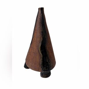 Vintage Studio Pottery Bud Vase Brown Black Drip Glaze Artisan Sculptural